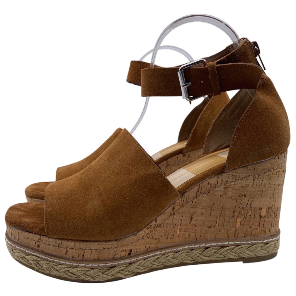 Dolce Vita Womens Shoes Otto Wedge Sandals 10 Brown Suede Leather Platform Chic - Picture 15 of 15